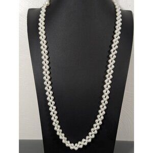 Retro White Faux Pearl Woven‎ Bead Long Layering Necklace 37"